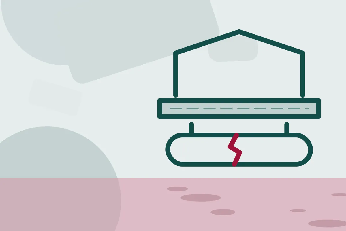 Illustration of a house slab above a cracked sewer pipe